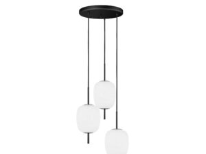 Miniaturka 1 - Czarna lampa wisząca EPLI MINI 3P – trzy mleczne klosze i czarna podsufitka