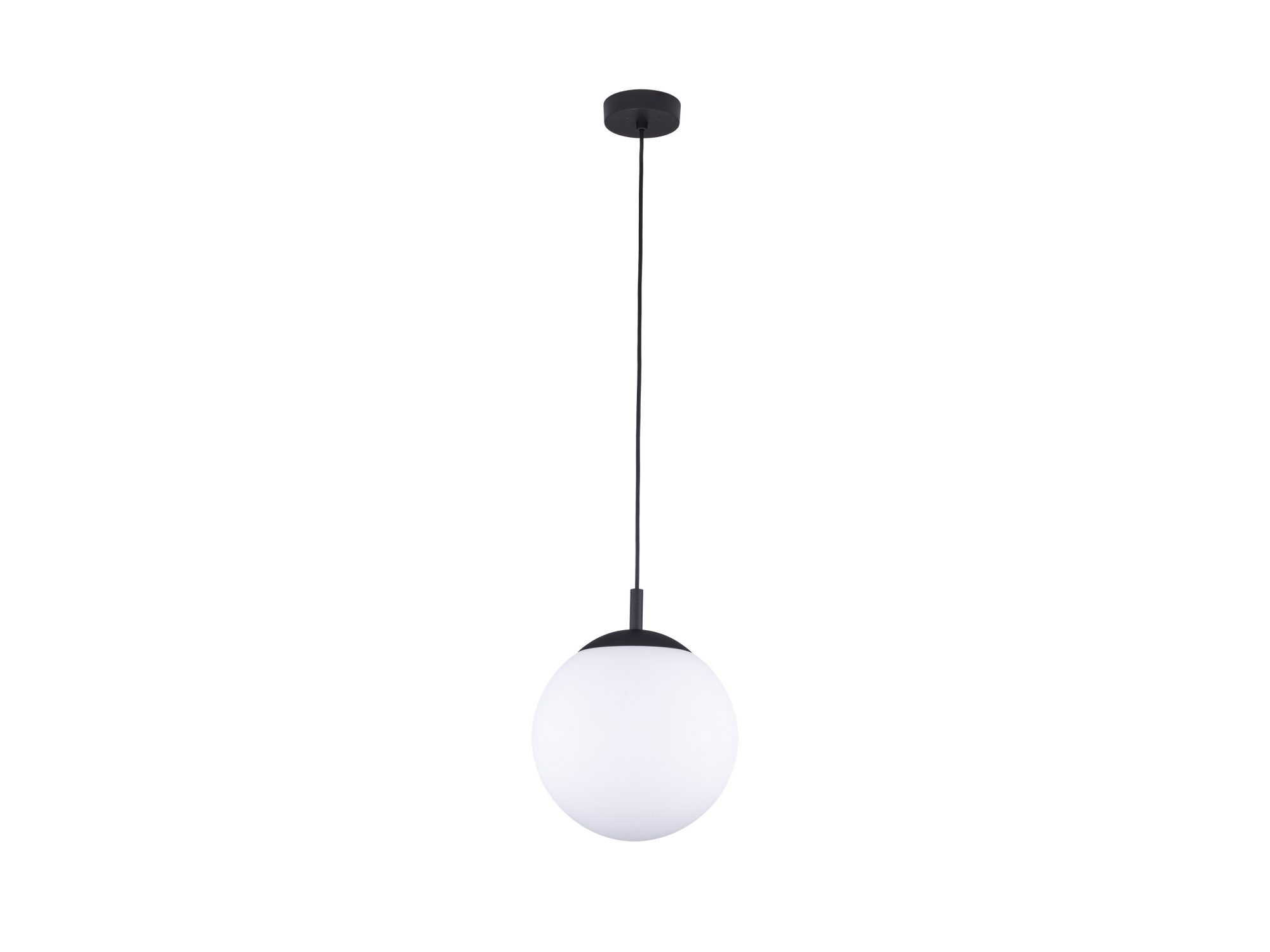 Biała szklana kula lampy wiszącej Esme z czarnym zawieszeniem 25 cm