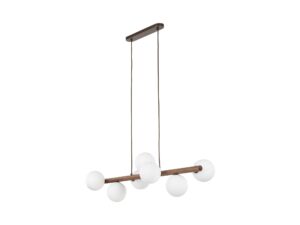 Miniaturka 2 - Lampa wisząca Estera z orzechowym drążkiem i siedmioma białymi kloszami