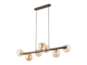 Miniaturka 1 - Lampa wisząca Estera w kolorze orzecha z siedmioma bursztynowymi kloszami