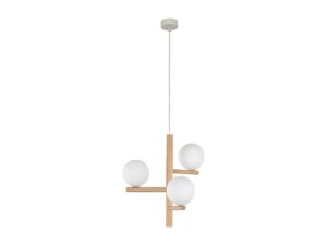 Miniaturka 6 - Lampa wisząca Estera z trzema białymi kulami i jasnym drewnem