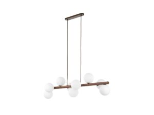 Miniaturka 1 - Lampa wisząca Estera w kolorze orzecha z dziewięcioma białymi szklanymi kloszami na białym tle