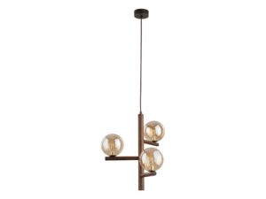 Miniaturka 4 - Lampa wisząca Estera z trzema bursztynowymi kloszami i wykończeniem orzechowym