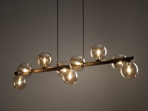 Miniaturka 5 - Lampa wisząca Estera orzech z bursztynowymi kloszami w aranżacji pomieszczenia