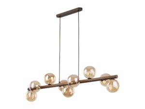Miniaturka 2 - Lampa wisząca Estera orzech z dziewięcioma bursztynowymi szklanymi kloszami na białym tle