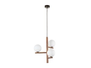 Miniaturka 2 - Lampa wisząca Estera z trzema białymi szklanymi kulami i orzechem