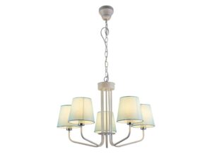 Miniaturka 4 - Lampa wisząca Evadia z pięcioma błękitnymi abażurami i białym stelażem