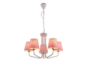 Miniaturka 1 - Lampa wisząca Evadia z pięcioma różowymi abażurami i białym stelażem