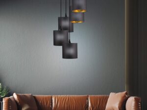 Miniaturka 1 - Lampa Evalina pięć czarnych kloszy w aranżacji nad sofą