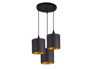 Miniaturka 2 - Czarna lampa wisząca Evalina z trzema kloszami ze złotym wnętrzem