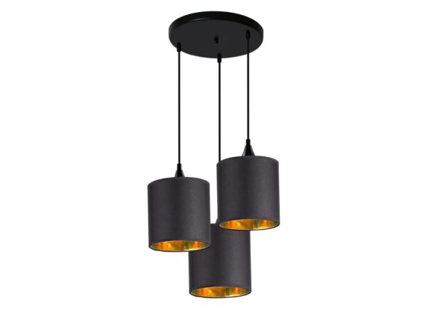 Czarna lampa wisząca Evalina z trzema kloszami ze złotym wnętrzem