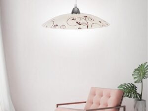 Miniaturka 1 - Lampa Evameta z kwiatowym ornamentem nad różowym fotelem w jasnym pokoju