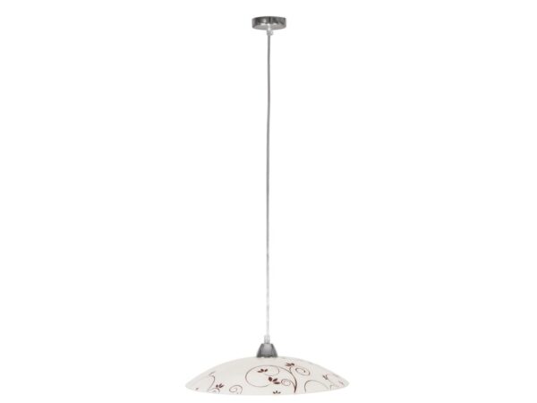 Lampa wisząca Evameta z białym szklanym kloszem z brązowym motywem roślinnym