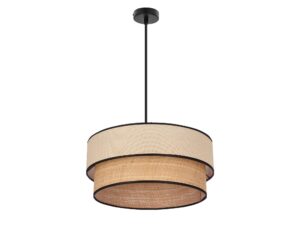 Miniaturka 3 - Lampa wisząca Evamina z dwupoziomowym kremowo-beżowym abażurem i czarnym zawieszeniem