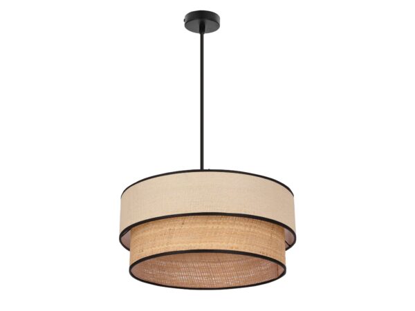 Lampa wisząca Evamina z dwupoziomowym kremowo-beżowym abażurem i czarnym zawieszeniem