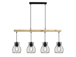 Miniaturka 2 - Lampa wisząca Evatena cztery klosze koszyczkowe czarna z jasną belką