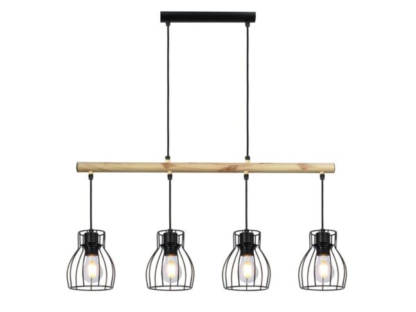 Lampa wisząca Evatena cztery klosze koszyczkowe czarna z jasną belką