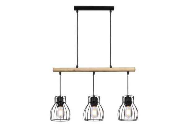Lampa wisząca Evatena trzy klosze koszyczkowe i jasna belka