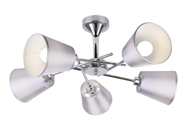 Lampa wisząca Evelona pięciopunktowa z chromowanymi ramionami i szarymi abażurami