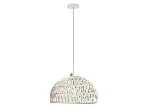 Miniaturka 1 - Lampa wisząca Evidona biała z białym plecionym abażurem i białym przewodem