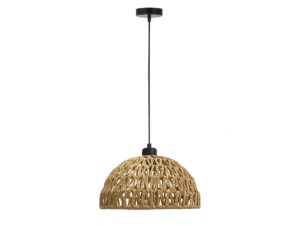 Miniaturka 3 - Lampa wisząca Evidona z czarnym zawieszeniem i beżowym abażurem z plecionego sznurka
