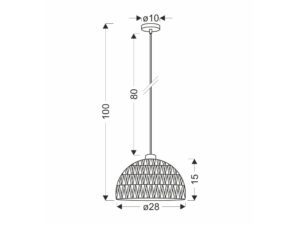 Miniaturka 2 - Rysunek wymiarowy lampy wiszącej Evidona o średnicy klosza 28 cm i wysokości 100 cm
