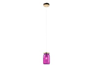 Miniaturka 1 - Lampa wisząca Evimena z fioletowym szklanym kloszem w kształcie słoika