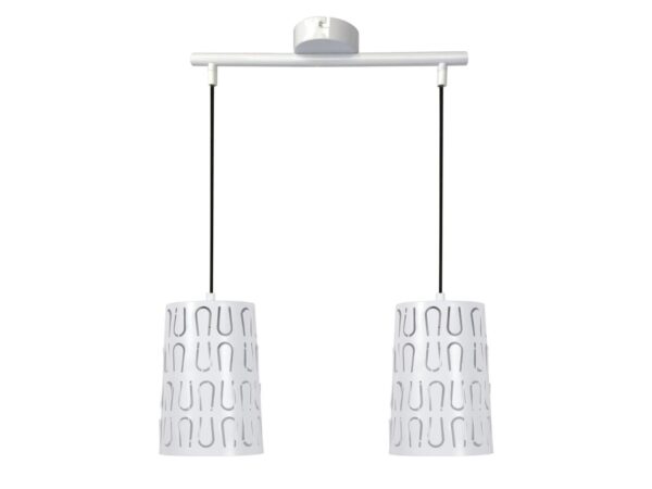 Lampa wisząca Evodora z dwoma białymi perforowanymi metalowymi kloszami