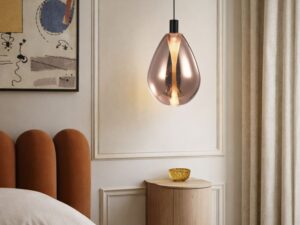 Miniaturka 1 - Lampa wisząca Evorena 20 cm miedziana nad stolikiem nocnym