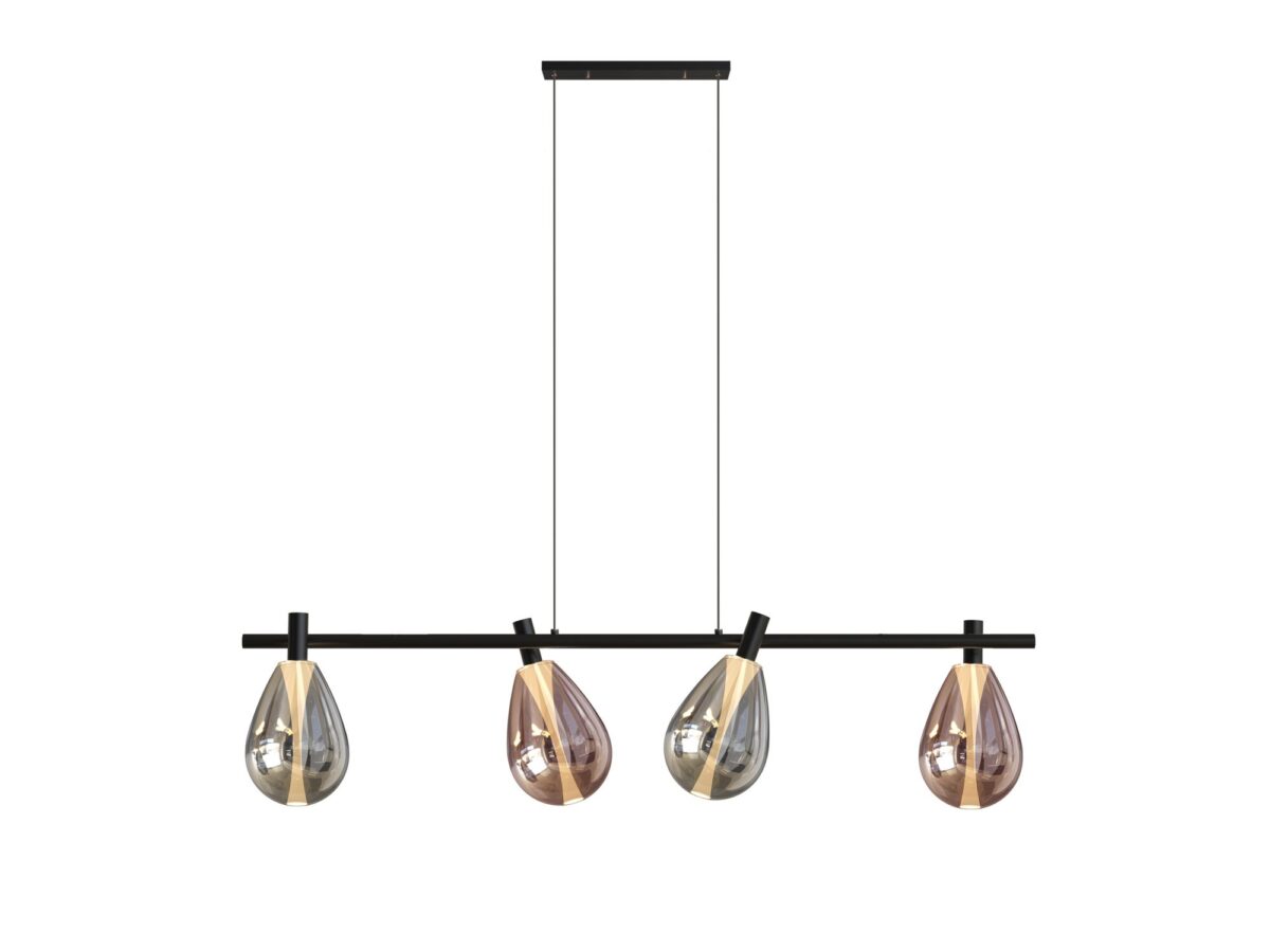 Lampa wisząca Evorena 4 × G9 100 cm czarna z dymionymi i miedzianymi kloszami