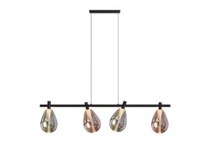 Miniaturka 5 - Lampa wisząca Evorena czarna 4 × G9 z dymionymi i miedzianymi kloszami na białym tle
