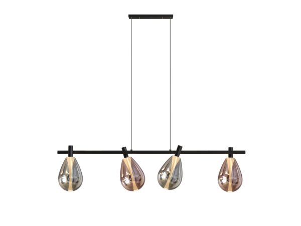 Lampa wisząca Evorena czarna 4 × G9 z dymionymi i miedzianymi kloszami na białym tle