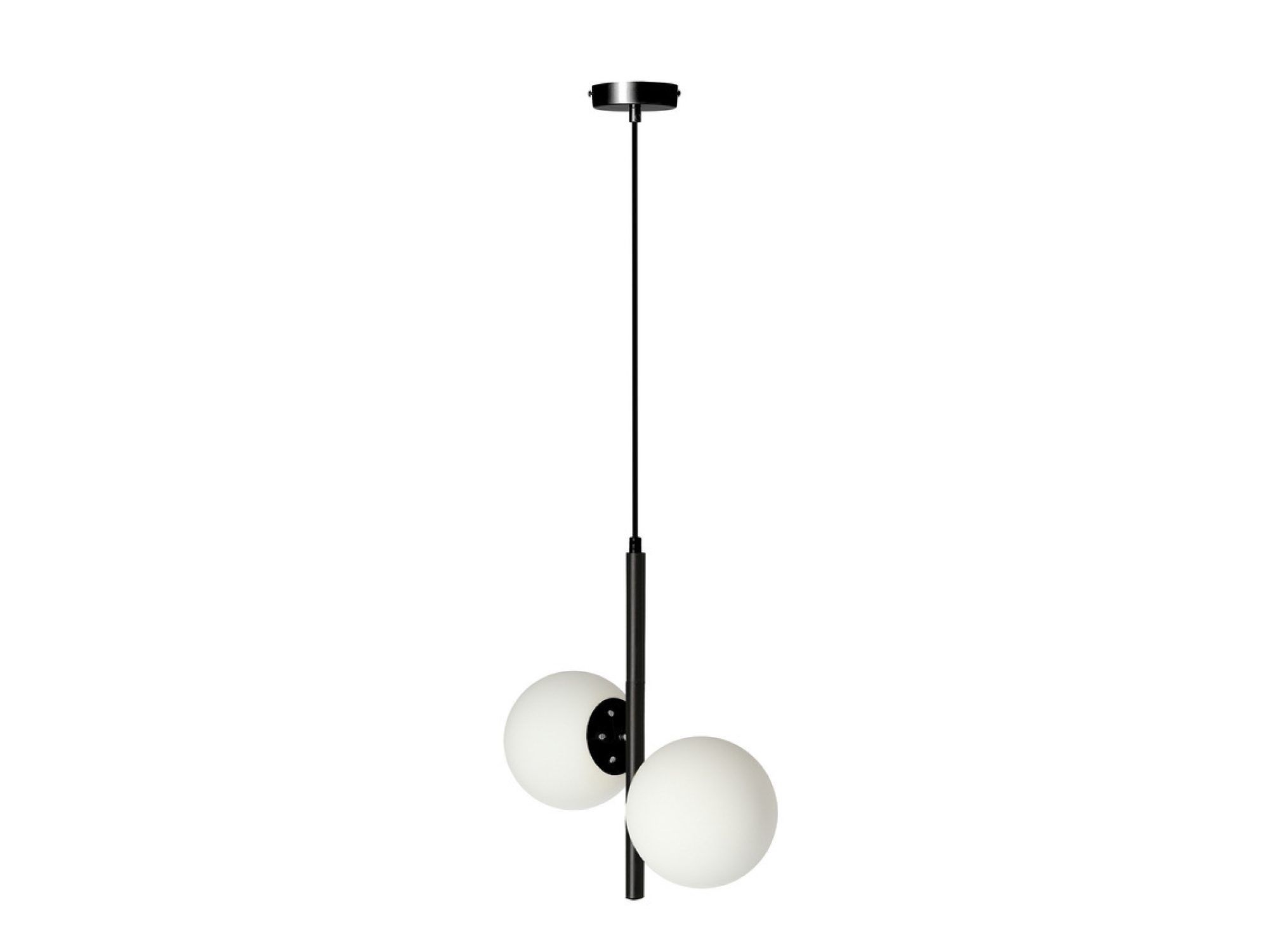 Lampa wisząca Evosano czarna z dwiema białymi kulami szklanymi