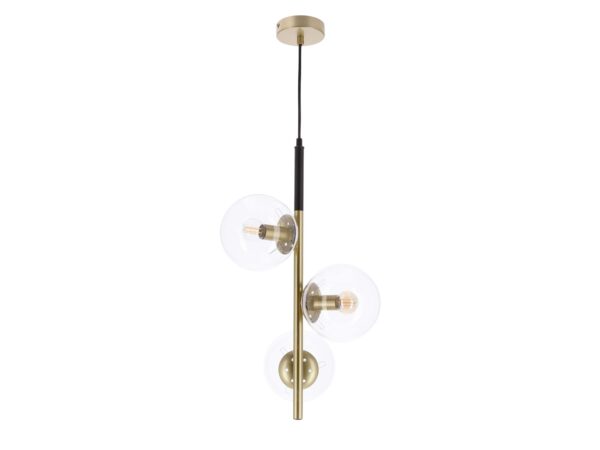 Lampa wisząca Evosano złota z trzema przezroczystymi kulami