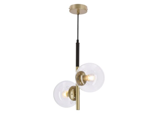 Lampa wisząca Evosano złota z dwiema szklanymi kulami