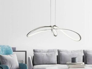 Miniaturka 1 - Srebrna lampa wisząca Evosela LED nad sofą w salonie