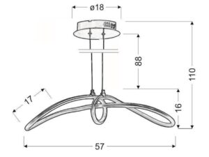 Miniaturka 2 - Schemat wymiarowy lampy wiszącej Evosela LED, szerokość 57 cm