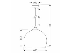 Miniaturka 1 - Rysunek wymiarowy lampy Falado z kloszem o średnicy 25 cm i wysokością 105 cm