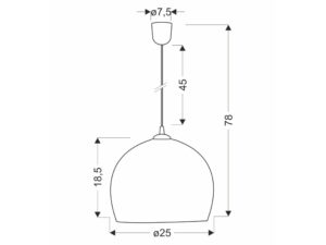Miniaturka 1 - Rysunek wymiarów lampy wiszącej Falado 25 cm i wysokości 78 cm