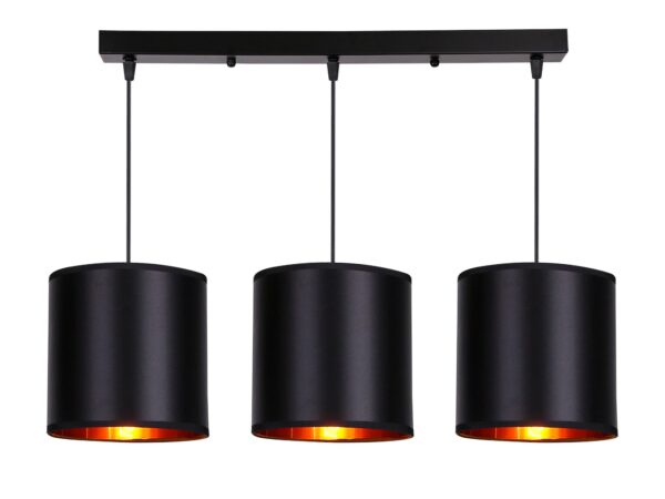 Lampa wisząca Falemino z trzema czarnymi cylindrycznymi abażurami na prostej listwie
