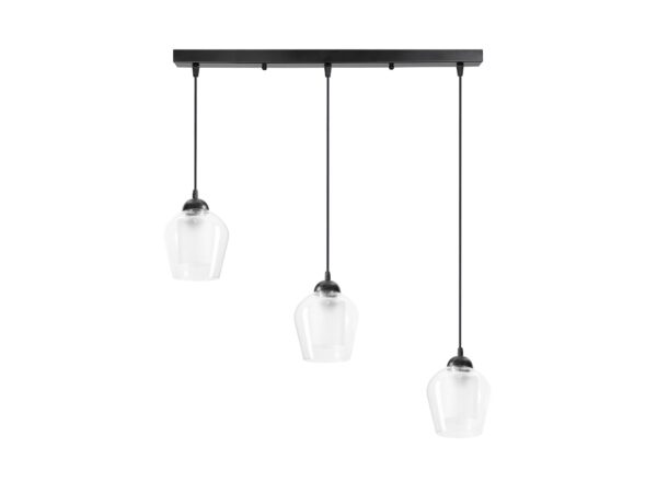 Lampa wisząca Faletano czarna trzy klosze szklane przezroczyste piaskowane