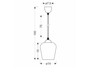 Miniaturka 1 - Rysunek wymiarowy lampy wiszącej Faletano: wysokość 100 cm i klosz 14 cm