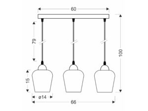 Miniaturka 1 - Lampa Faletano trzy punkty rysunek wymiarów 100 na 66 cm
