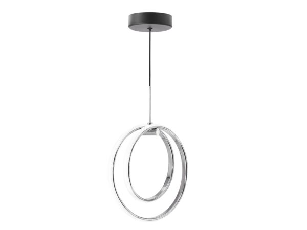 Lampa wisząca Falodio LED z dwiema chromowanymi obręczami i czarną podsufitką