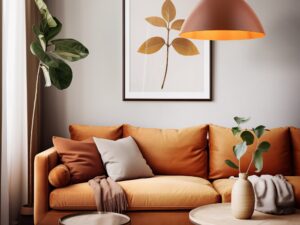 Miniaturka 3 - Lampa wisząca Faro 50 cm w kolorze ceglastym w aranżacji wnętrza