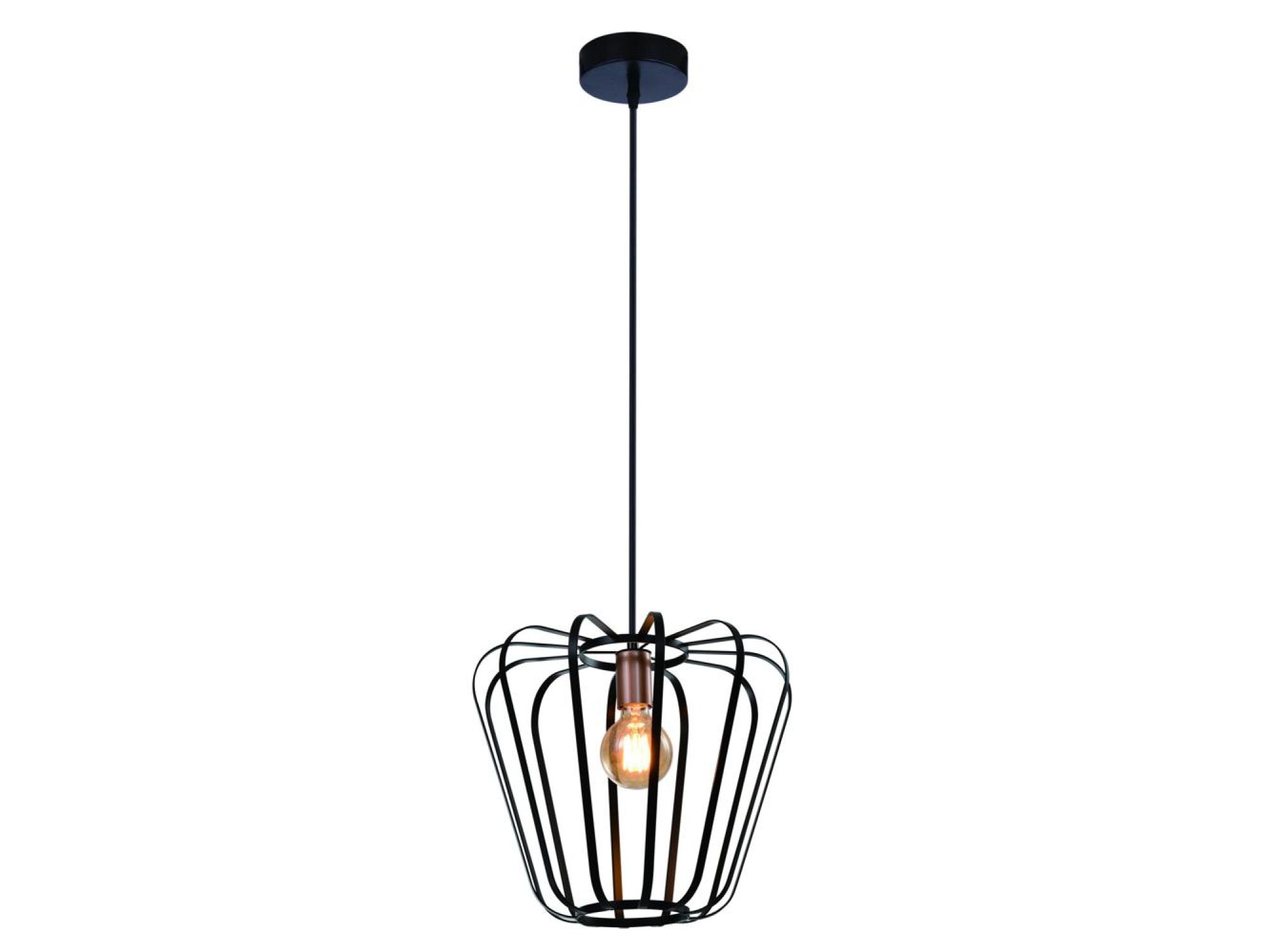Lampa wisząca Felarano z czarną drucianą klatką i miedzianą tuleją oprawki