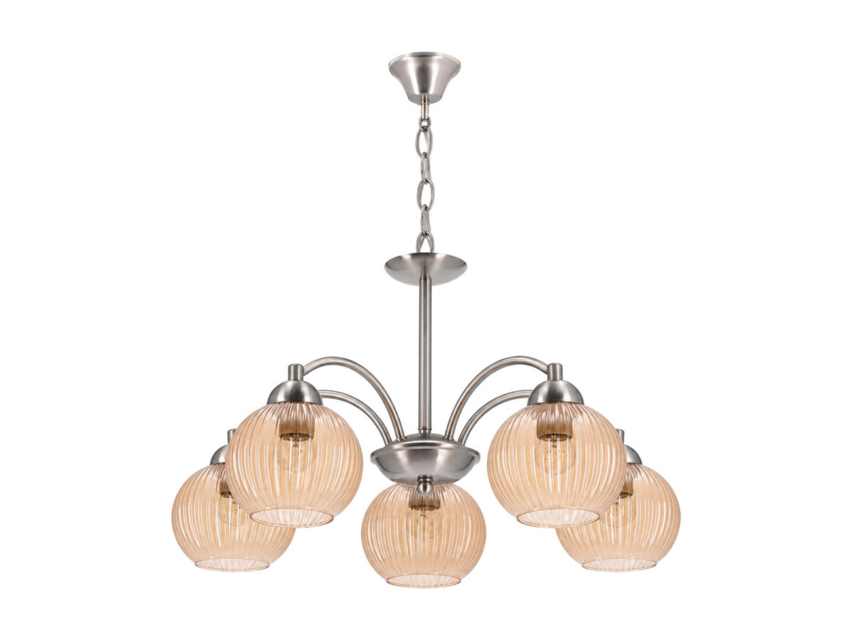 Lampa wisząca Felenio 5-punktowa z bursztynowymi kloszami