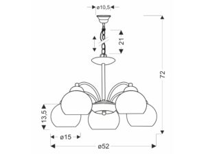 Miniaturka 1 - Lampa wisząca Felenio – rysunek techniczny pięciu kloszy