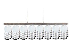 Miniaturka 2 - Lampa wisząca Fenarino w matowym niklu z ośmioma kloszami i ozdobnymi zawieszkami na białym tle