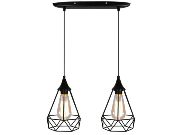 Czarna lampa wisząca Fenimia z dwoma geometrycznymi drucianymi kloszami
